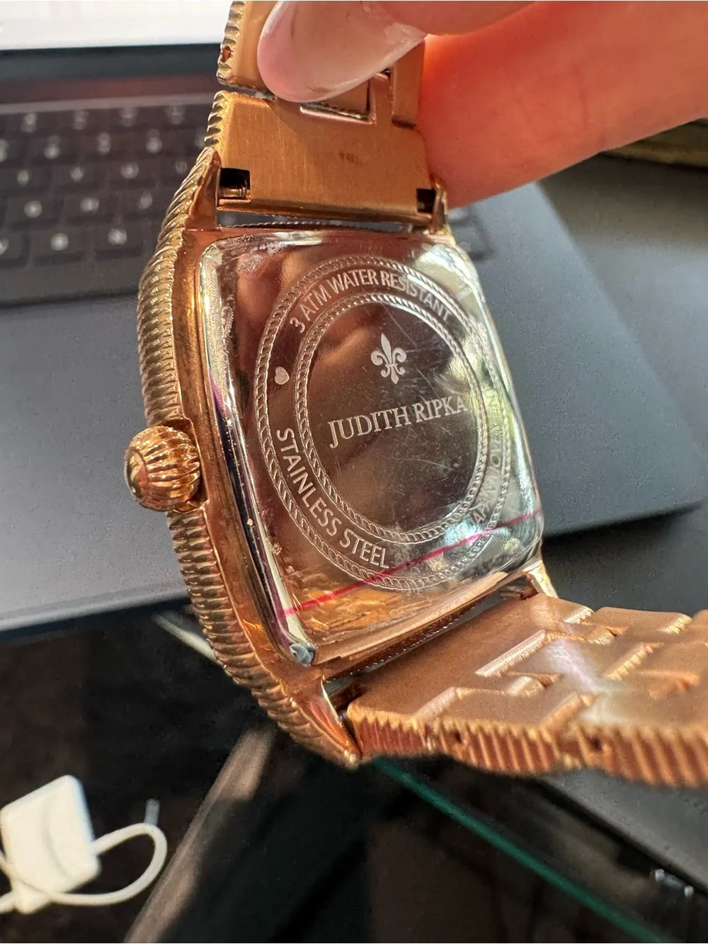 New Judith Ripka Rose-Gold Tone Lexington Cushion Watch MOP tone dial
